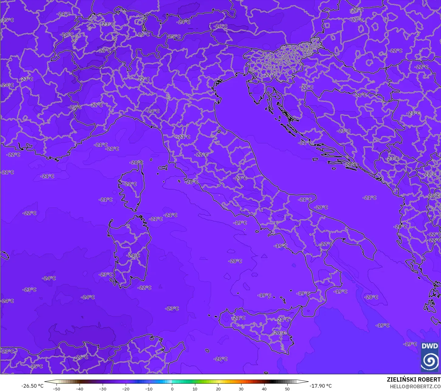 ICON model - Italia, Suhu 500 hPa