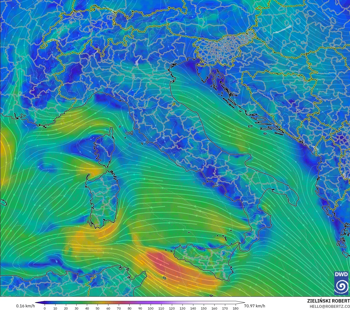 ICON model - Italia, Angin 10 m