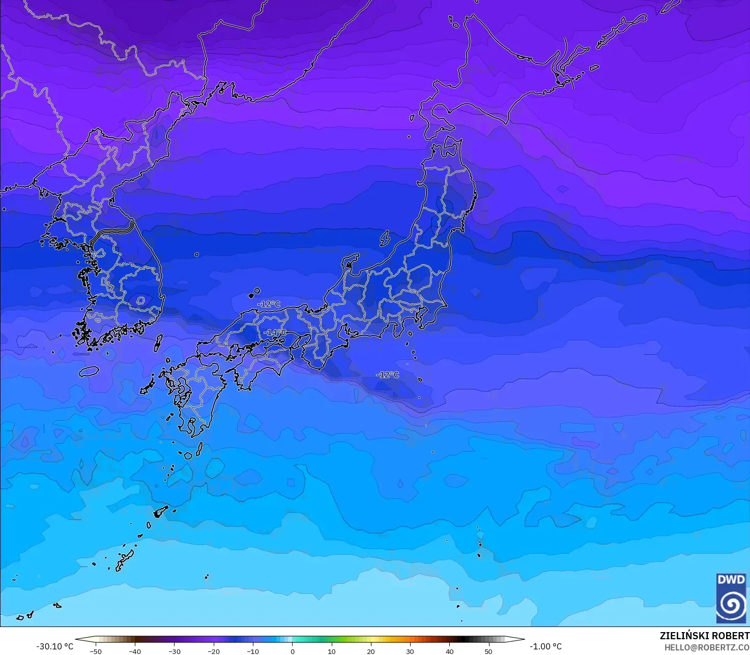 ICON model - Jepang, Suhu 500 hPa