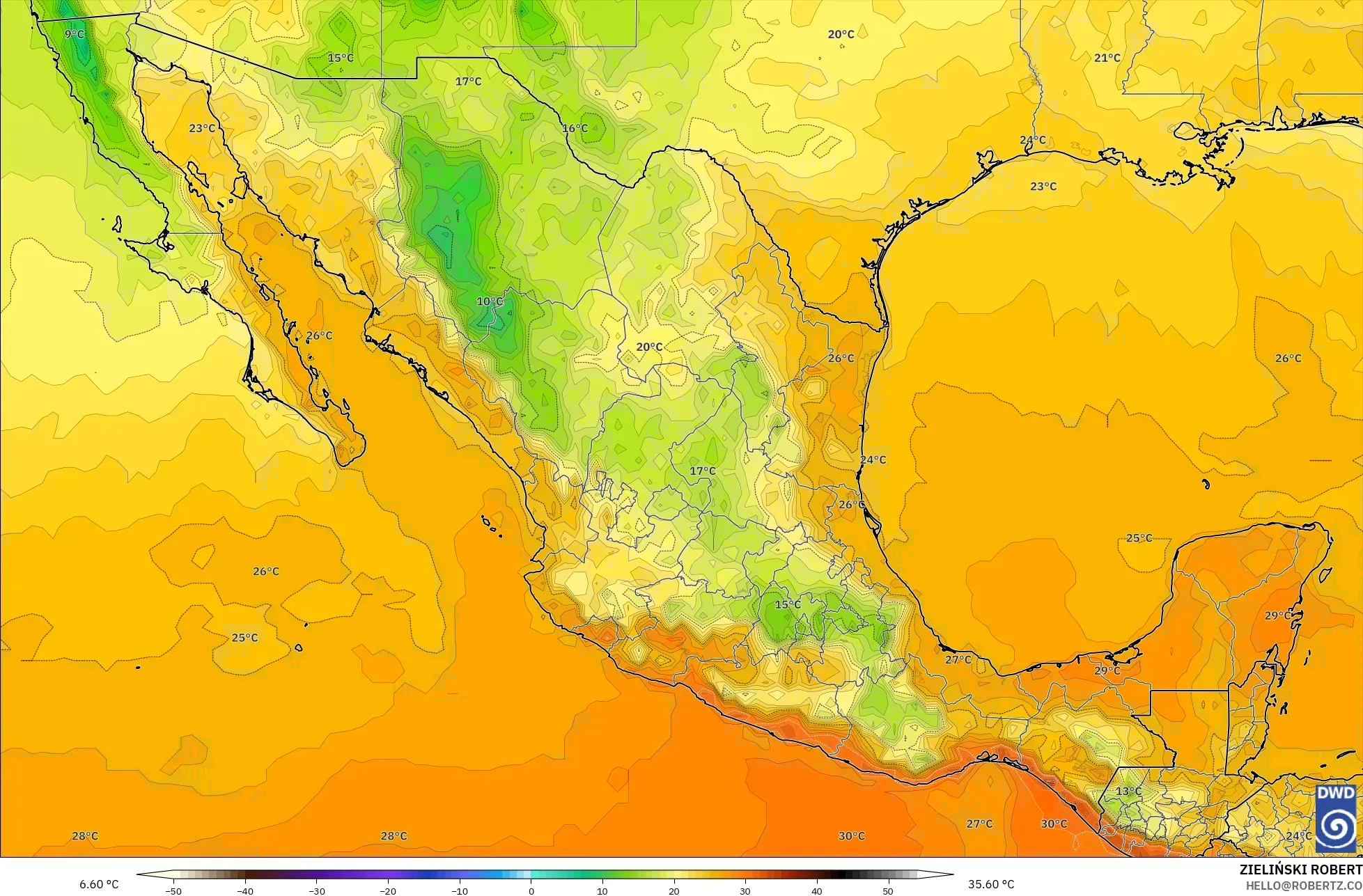 ICON model - Meksiko, Suhu 2 m