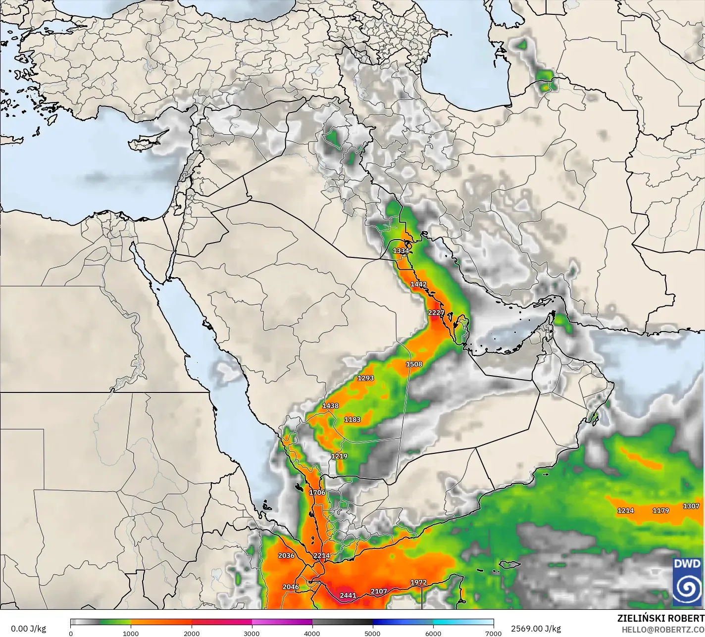ICON model - Timur Tengah, CAPE