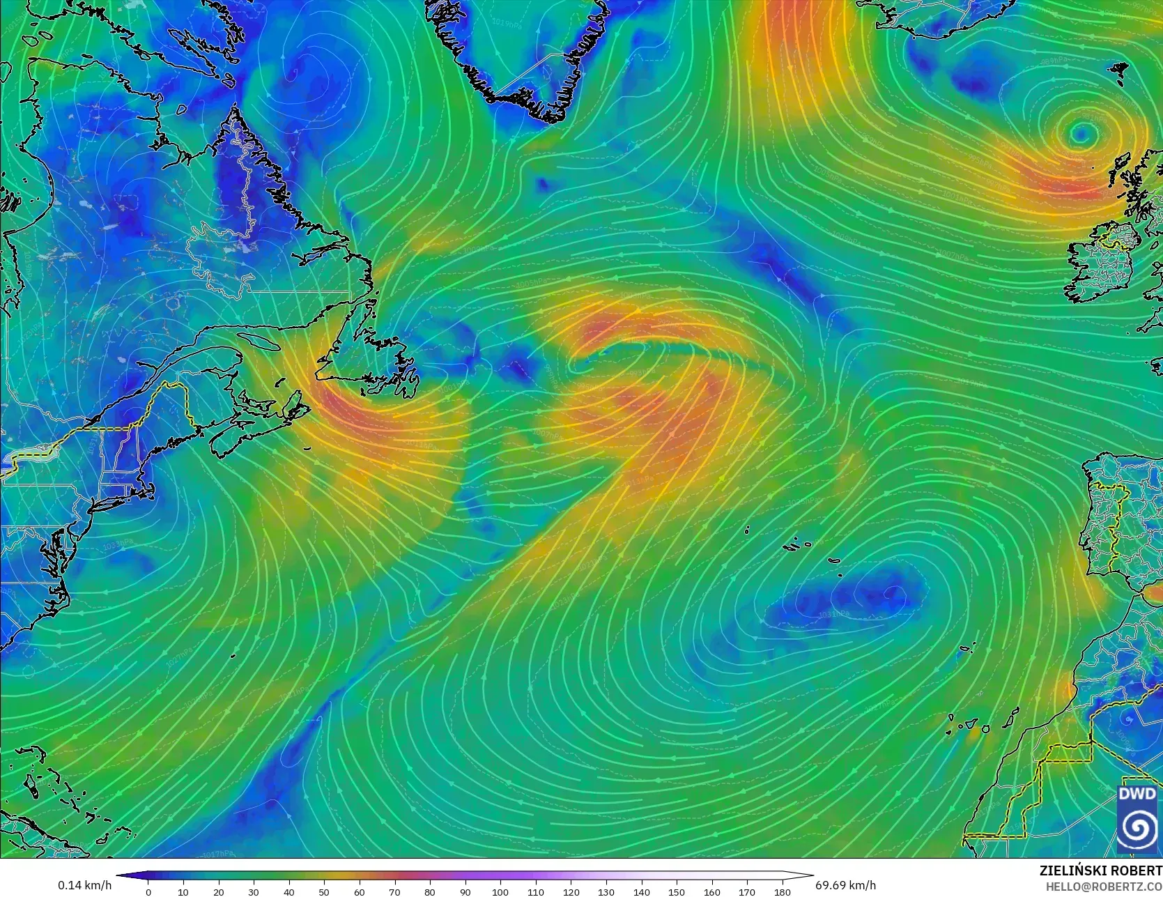 ICON model - Atlantik Utara, Angin 10 m