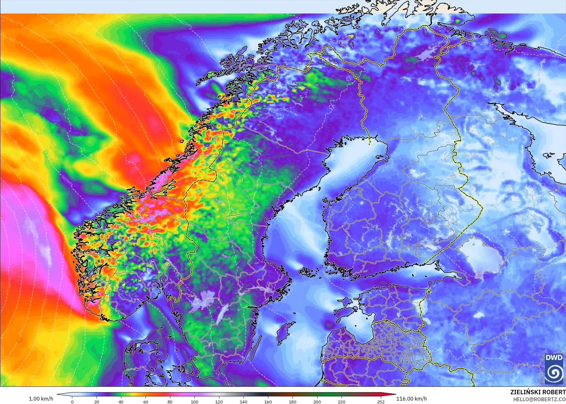 ICON model - Skandinavia, Hembusan Angin