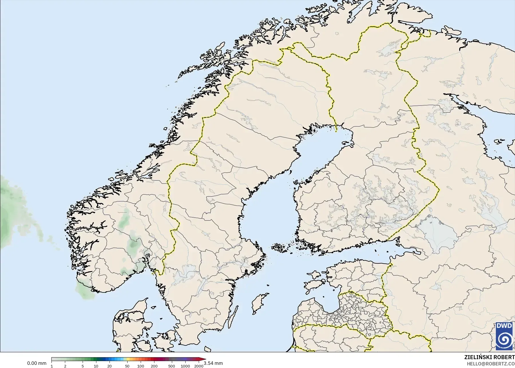 ICON model - Skandinavia, Akumulasi Curah Hujan