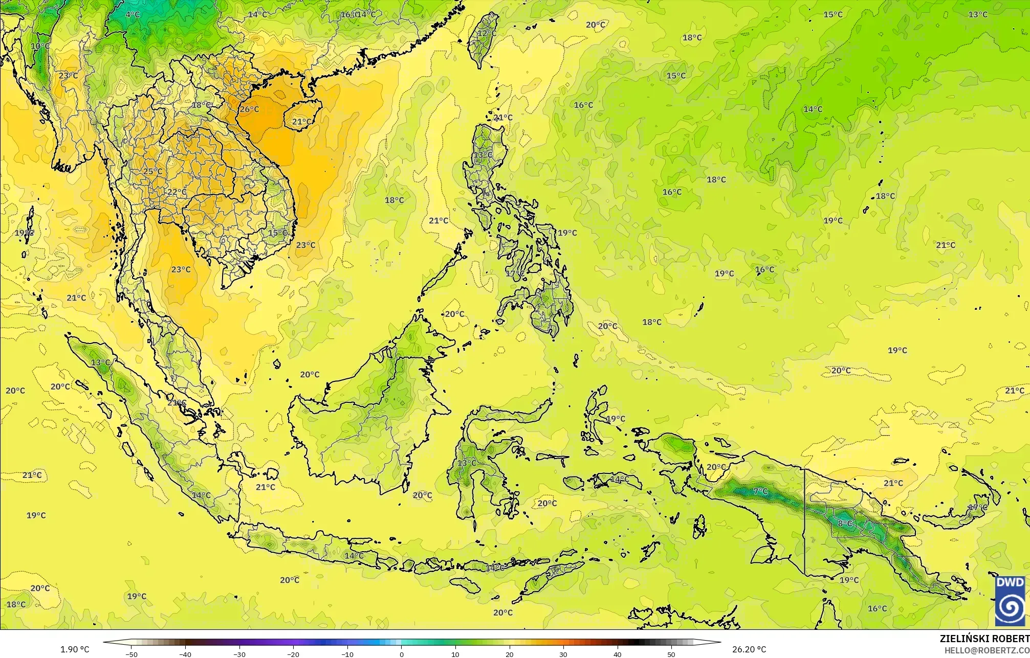 ICON model - Asia Tenggara, Suhu 850 hPa