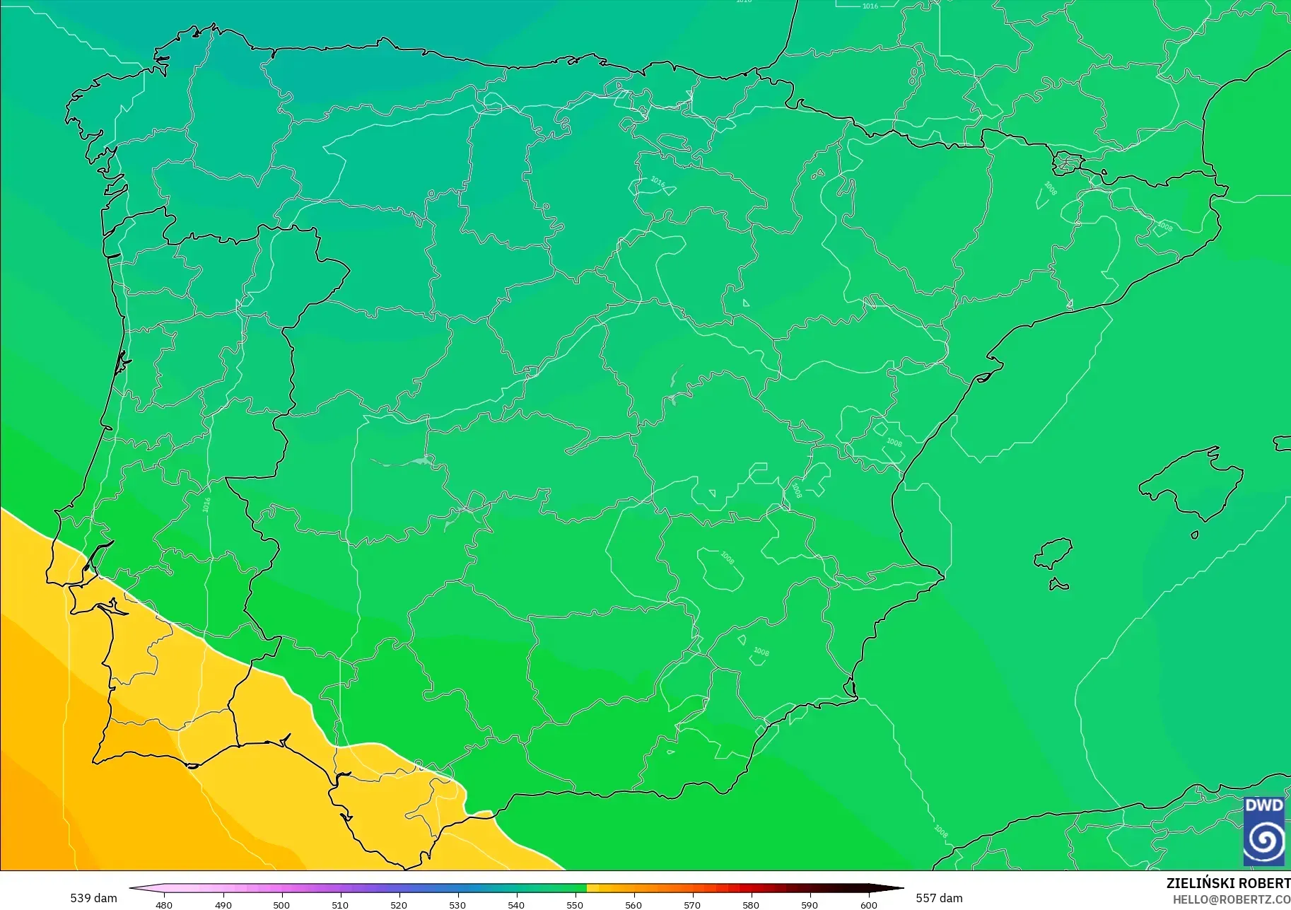 ICON model - Spanyol, Ketinggian geopotensial pada 500 hPa