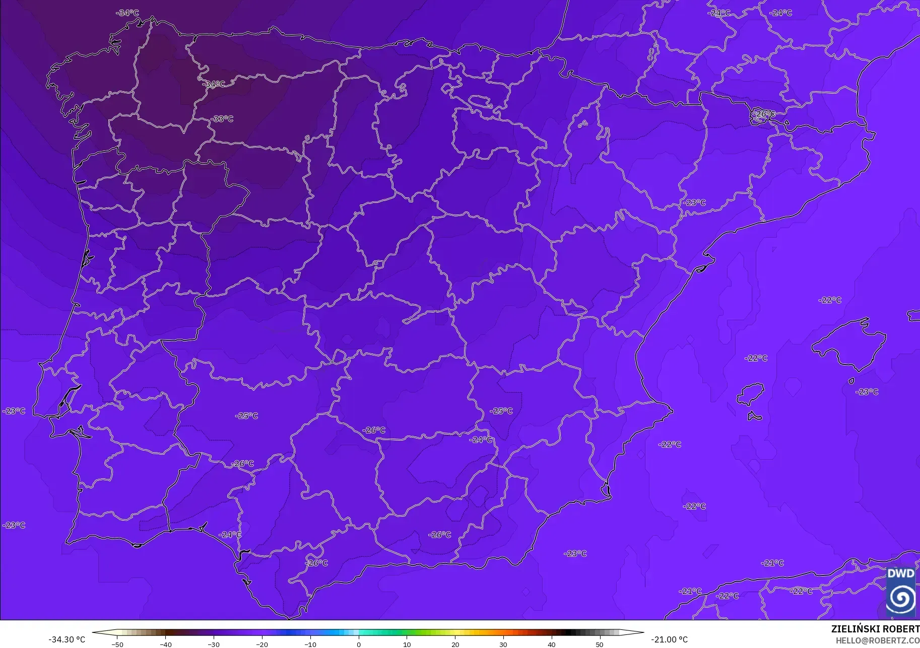 ICON model - Spanyol, Suhu 500 hPa