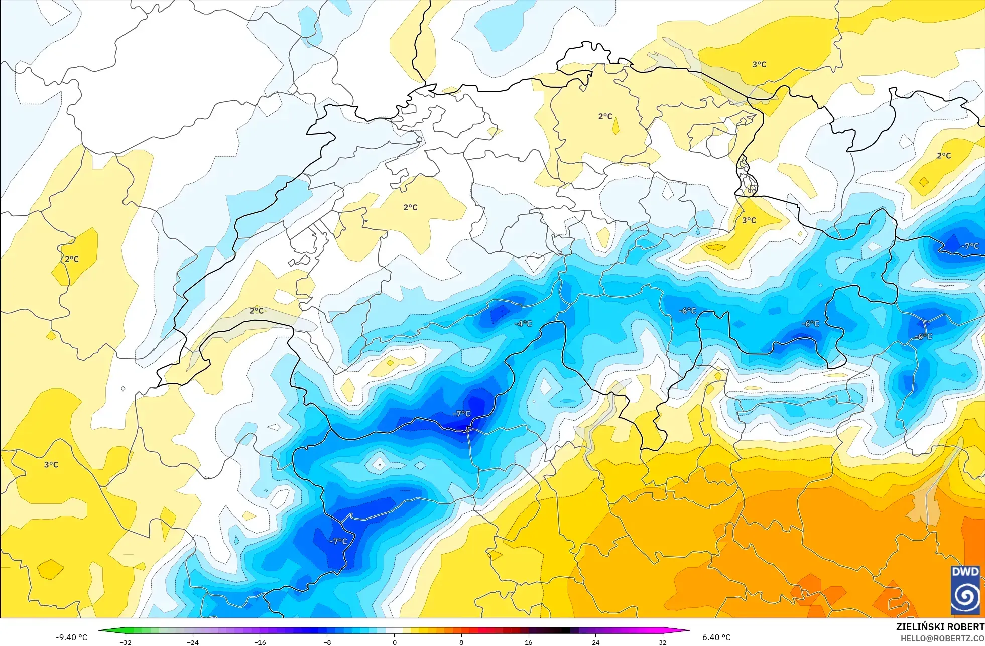 ICON model - Swiss, Anomali Suhu 850 hPa