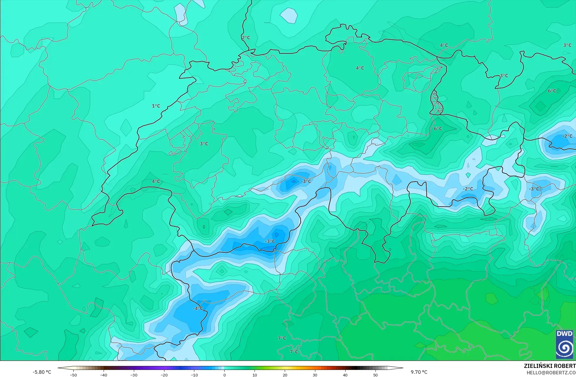 ICON model - Swiss, Suhu 850 hPa