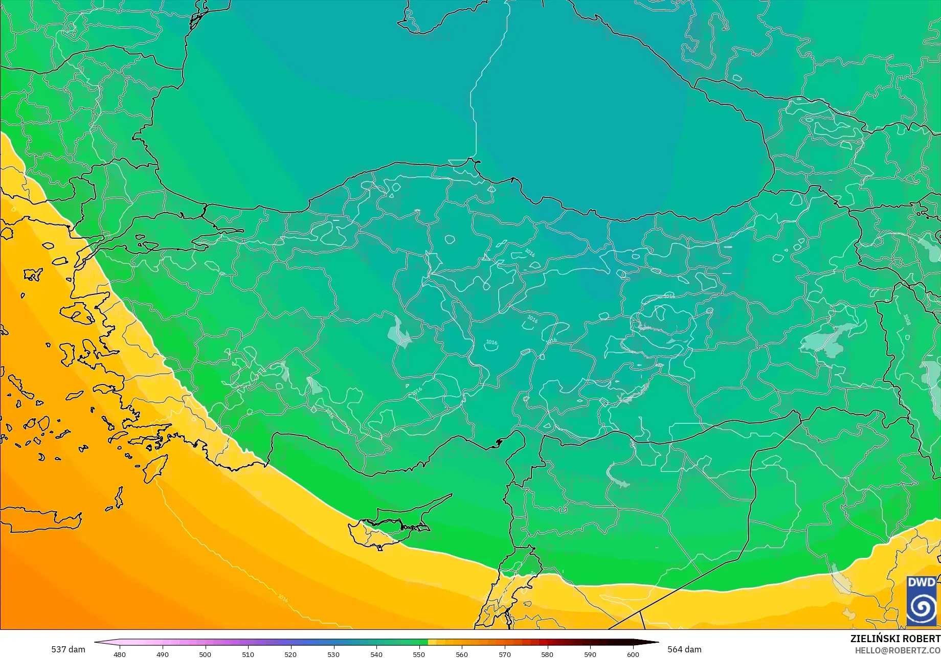 ICON model - Turki, Ketinggian geopotensial pada 500 hPa