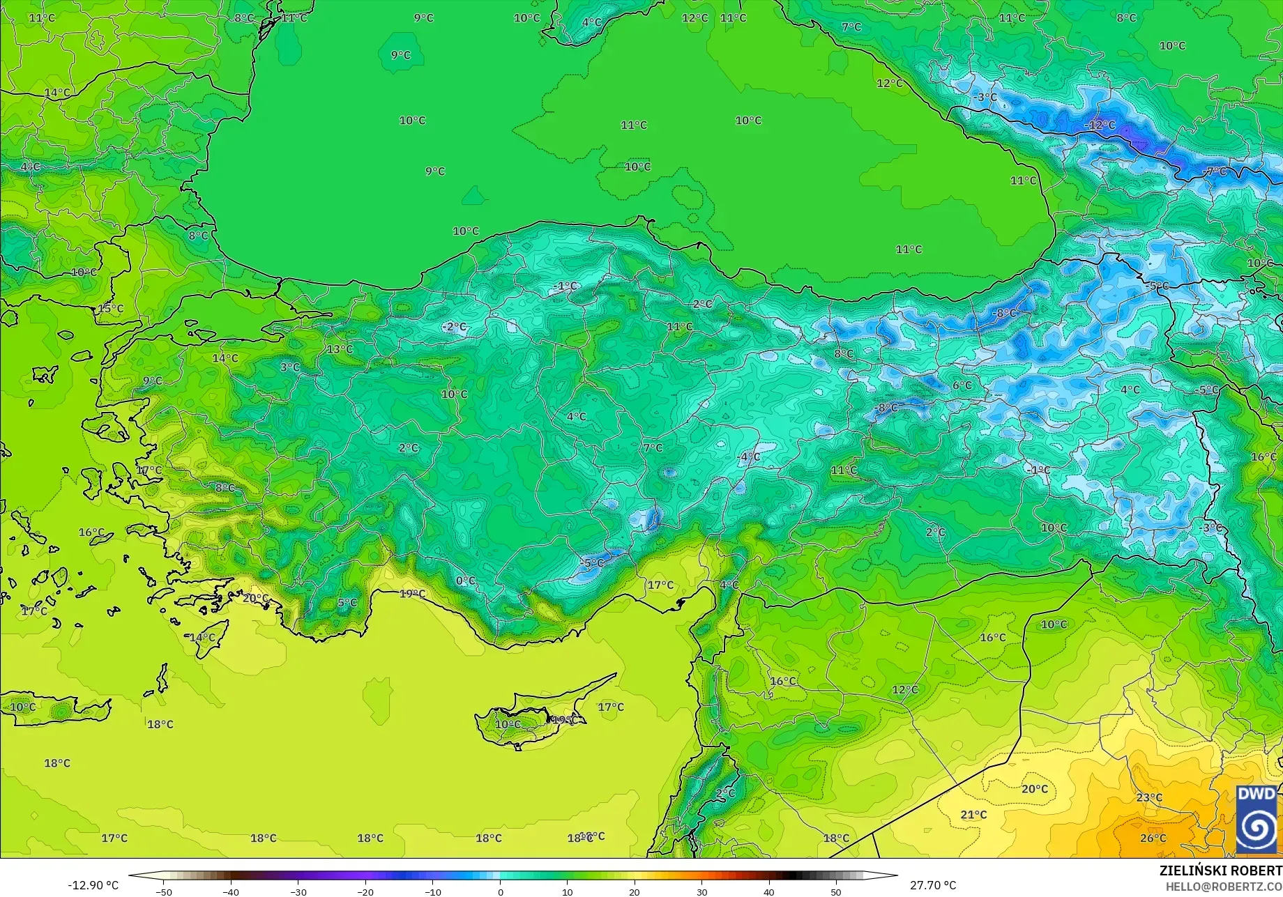 ICON model - Turki, Suhu 2 m