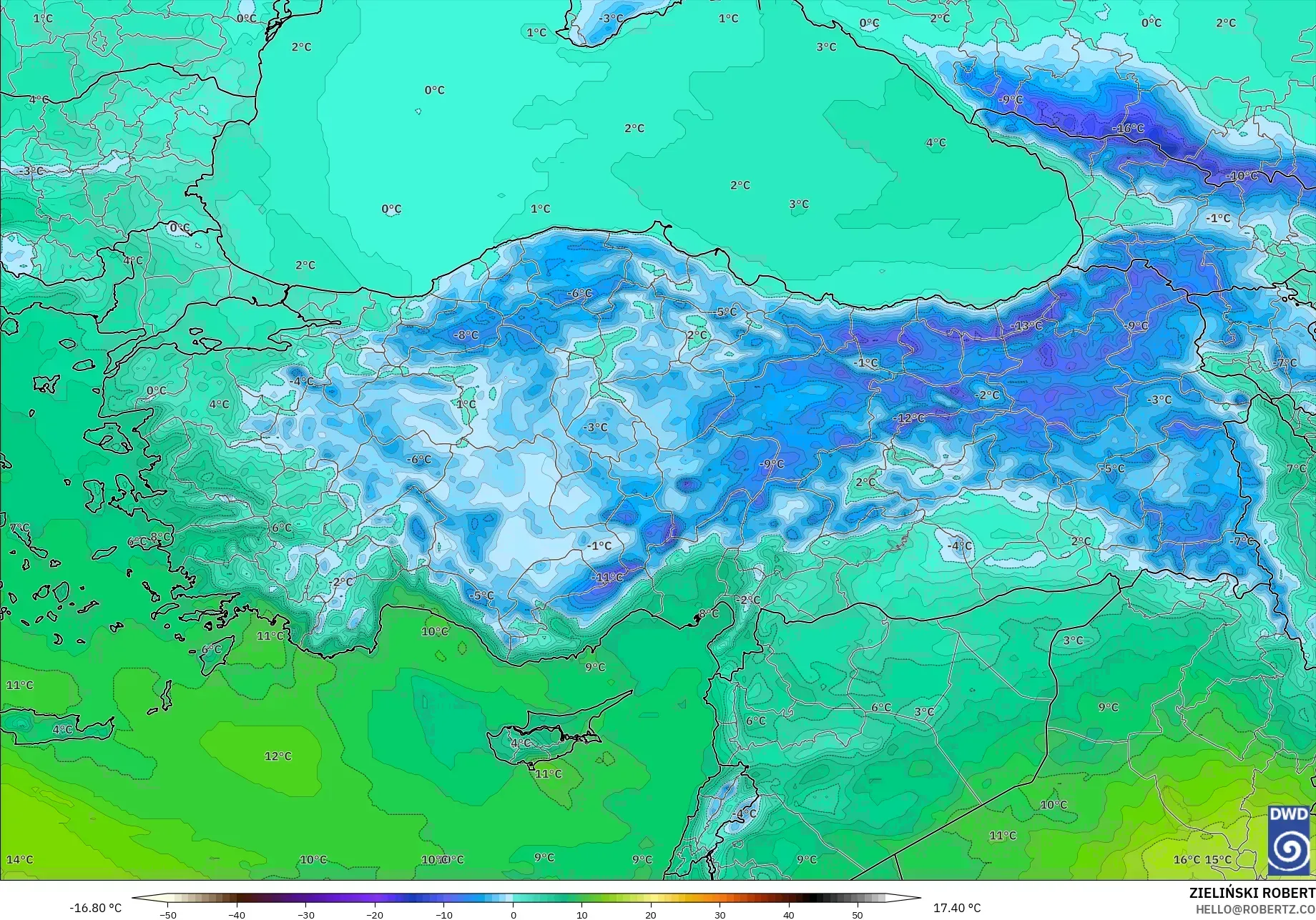 ICON model - Turki, Suhu 850 hPa