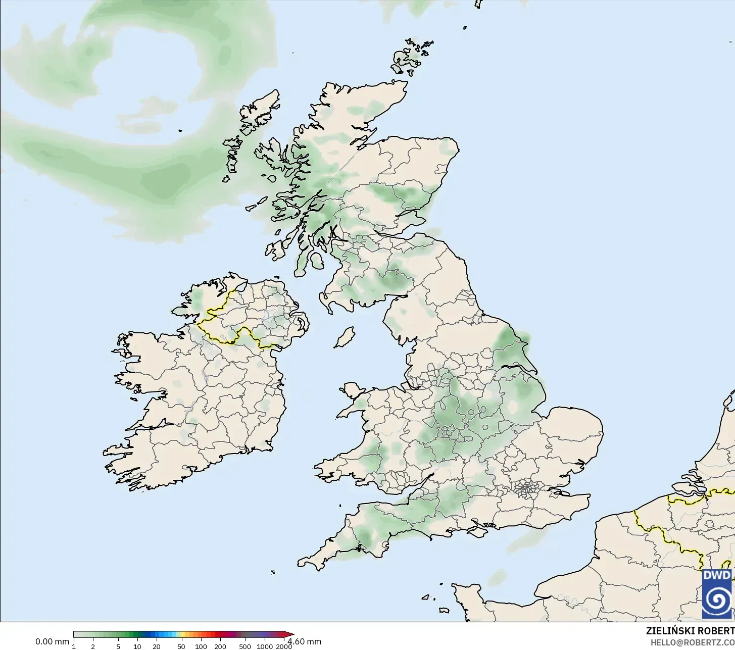ICON model - Britania Raya, Akumulasi Curah Hujan