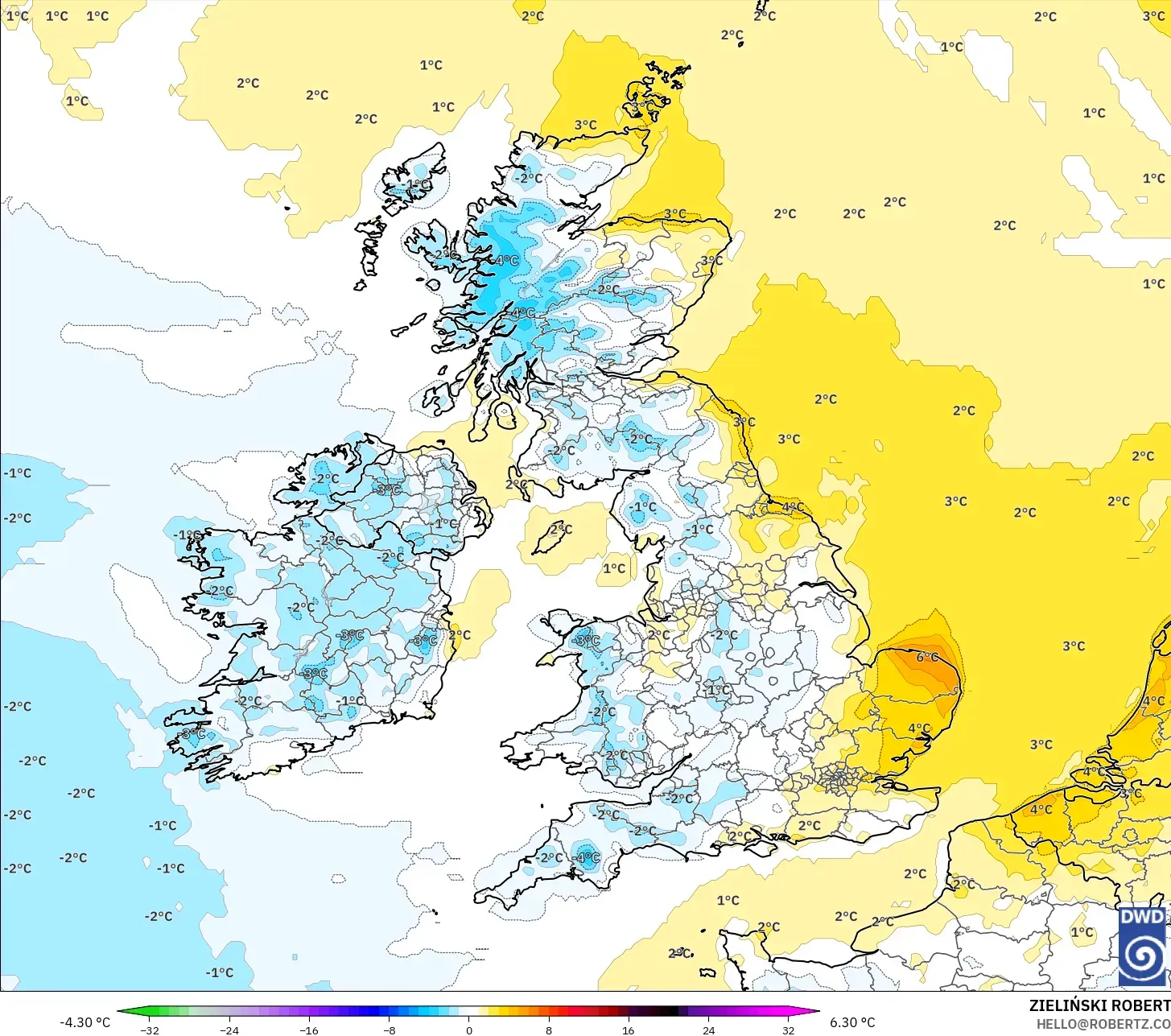 ICON model - Britania Raya, Anomali Suhu 2 m
