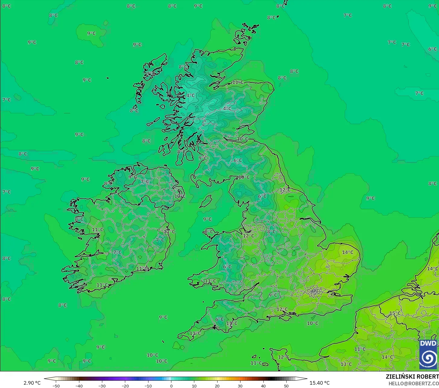 ICON model - Britania Raya, Suhu 2 m