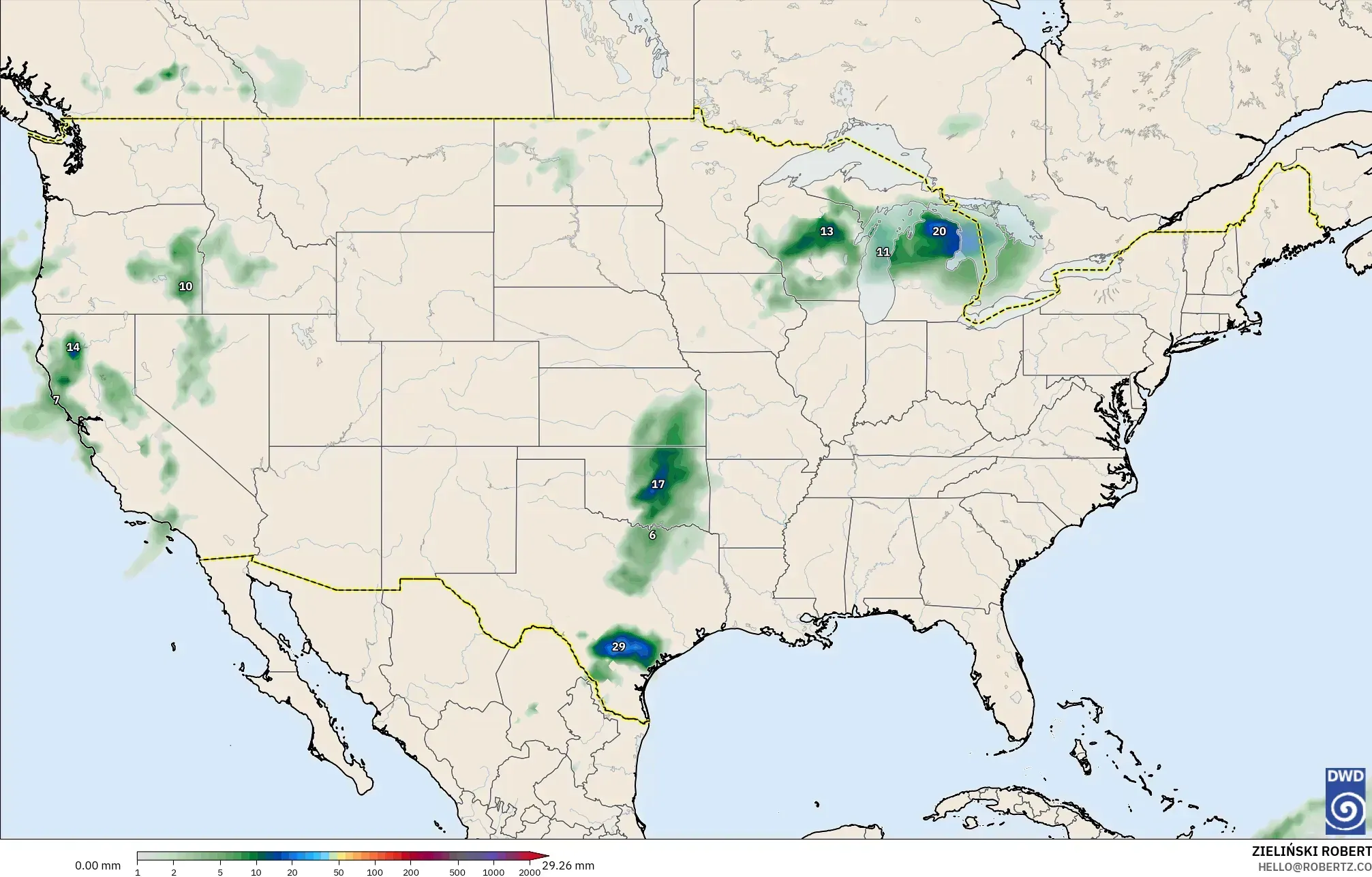 ICON model - Amerika Serikat, Akumulasi Curah Hujan