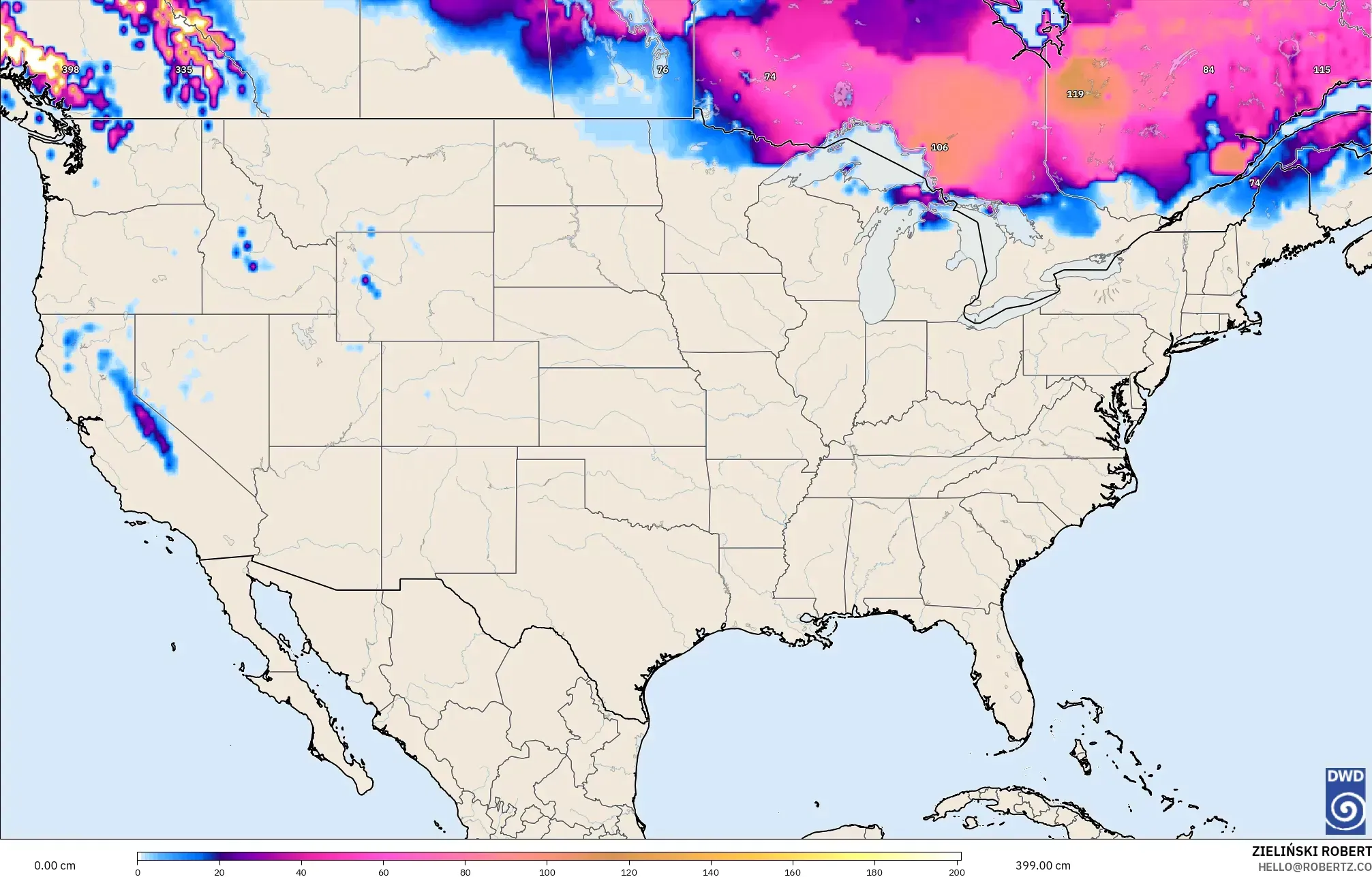 ICON model - Amerika Serikat, Kedalaman Salju