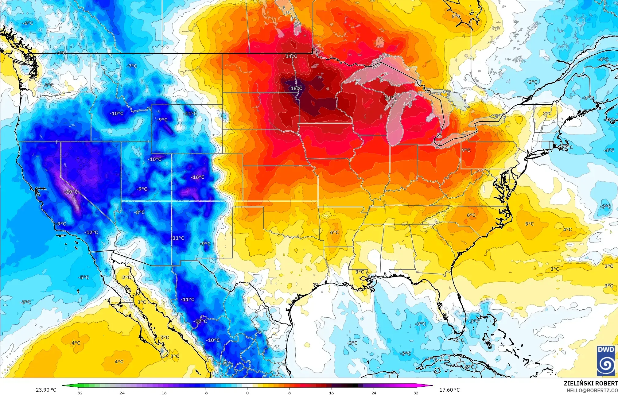 ICON model - Amerika Serikat, Anomali Suhu 850 hPa
