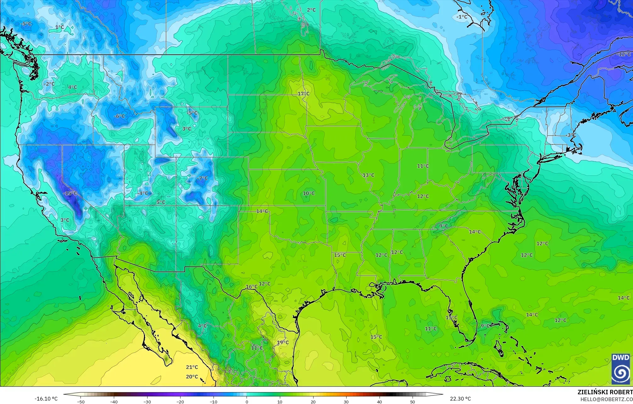 ICON model - Amerika Serikat, Suhu 850 hPa