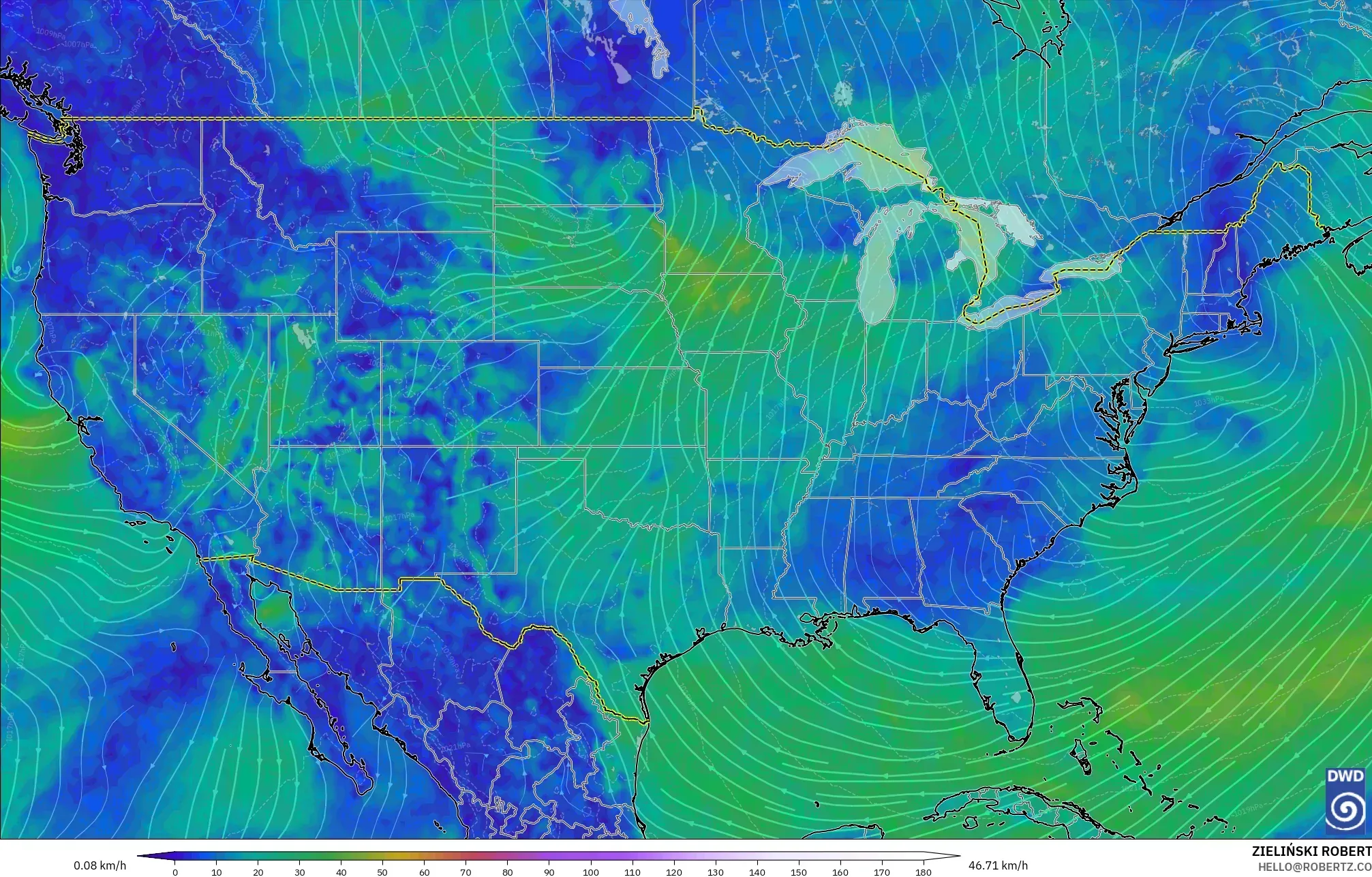ICON model - Amerika Serikat, Angin 10 m