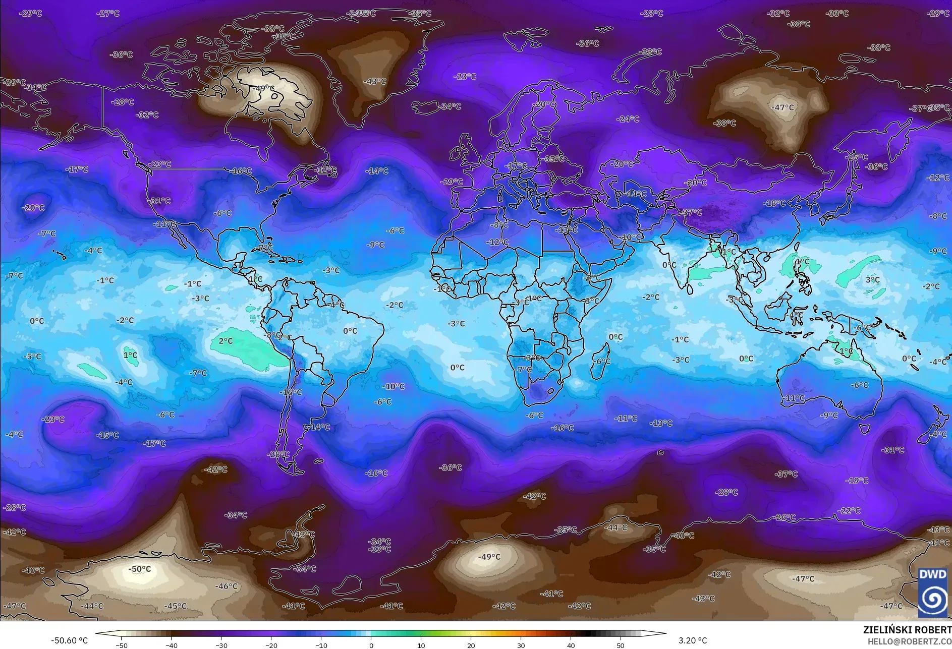 ICON model - Dunia, Suhu 500 hPa