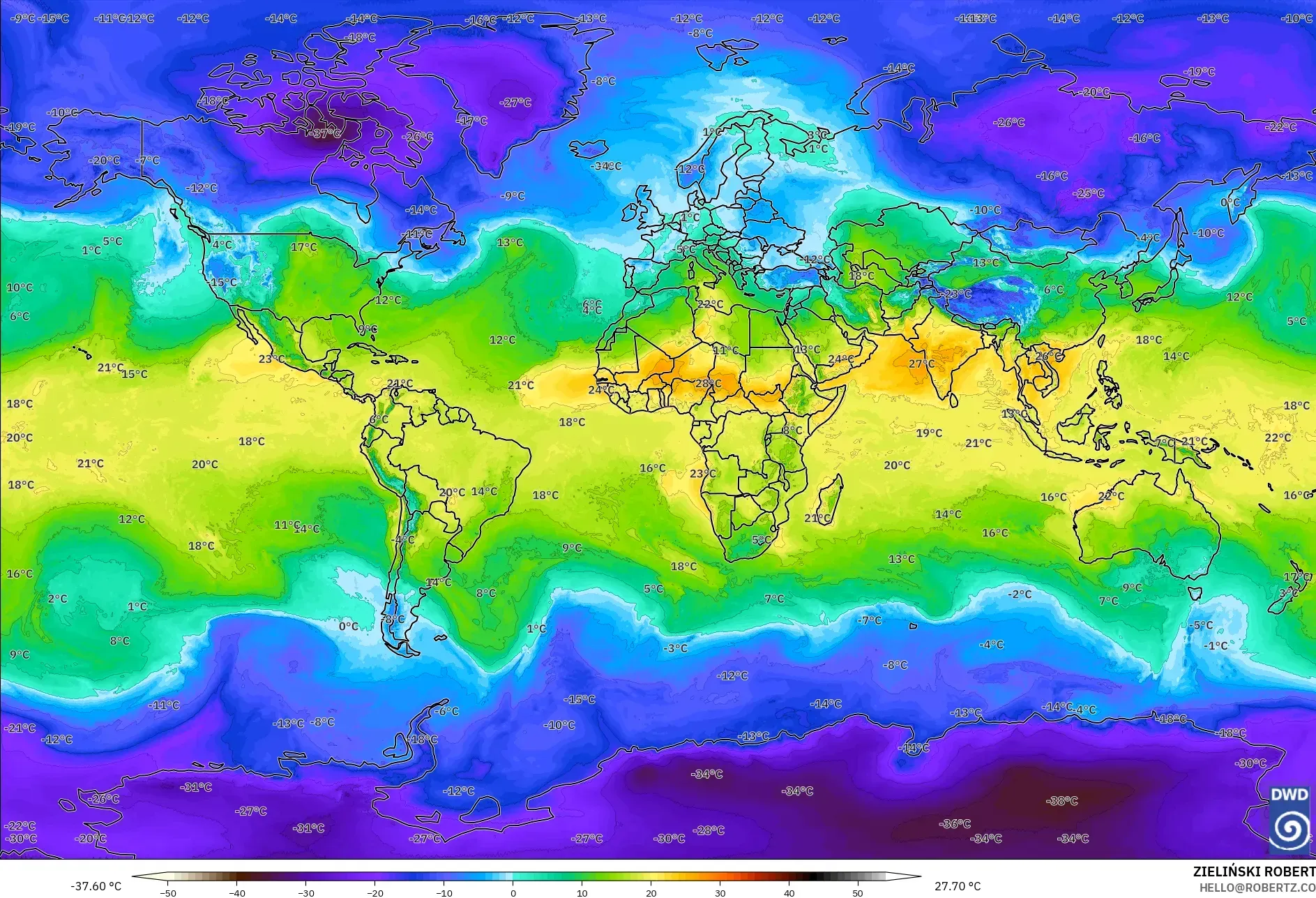 ICON model - Dunia, Suhu 850 hPa