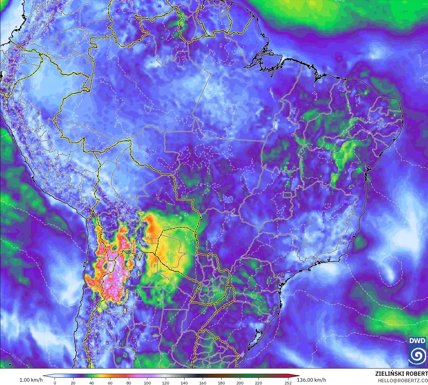 ICON model - Brazil, Wind Gusts Peak
