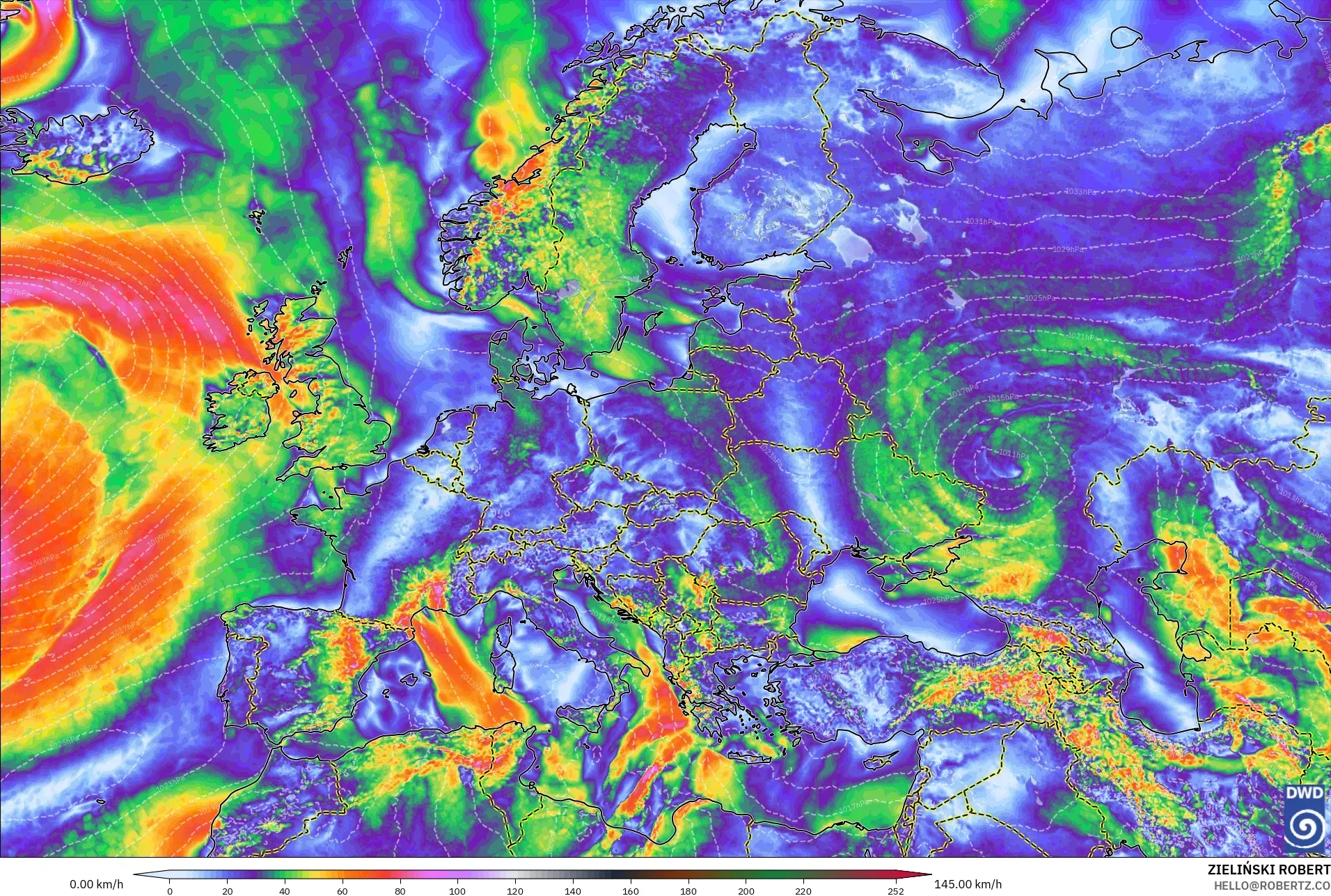 ICON model - Europe, Wind Gusts Peak