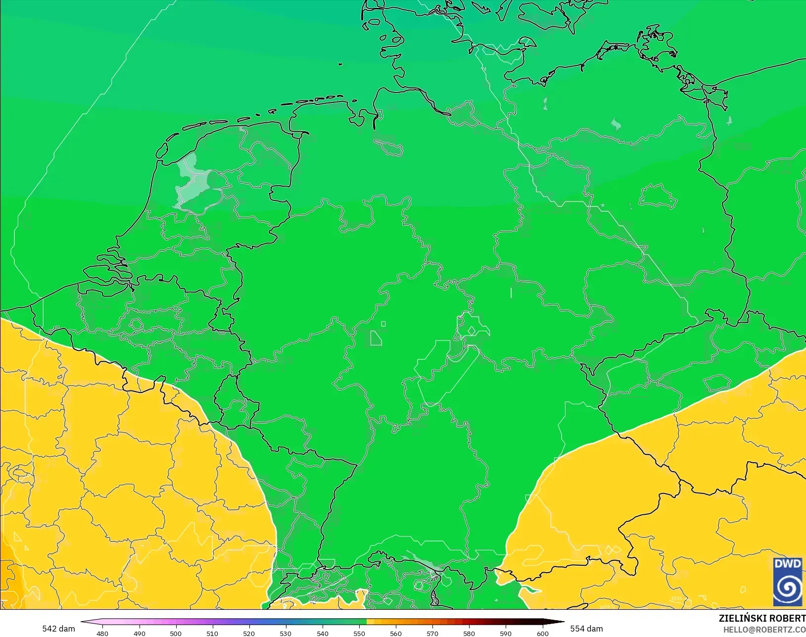 ICON model - Germany, Geopotential height at 500hPa