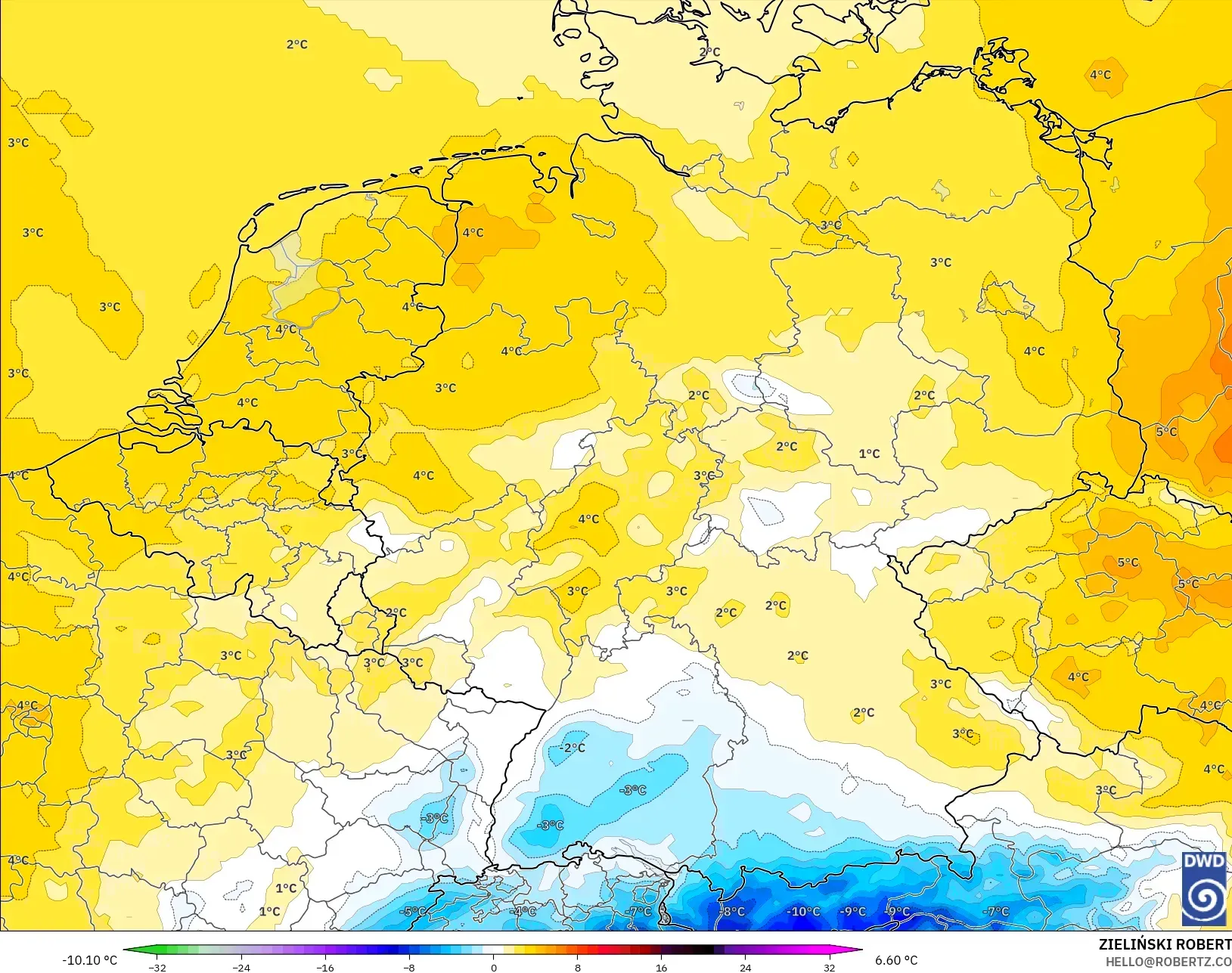 ICON model - Germany, Temperature at 850hPa Anomaly