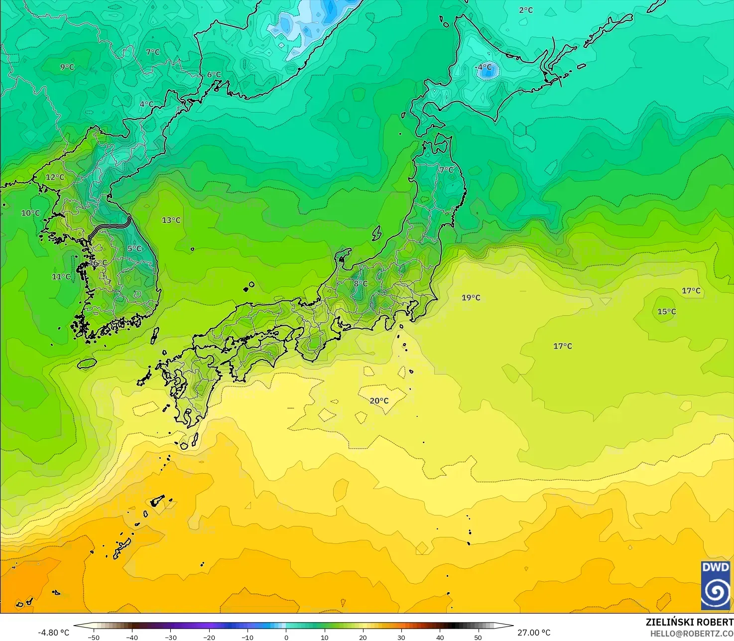 ICON model - Japan, Temperature at 2m