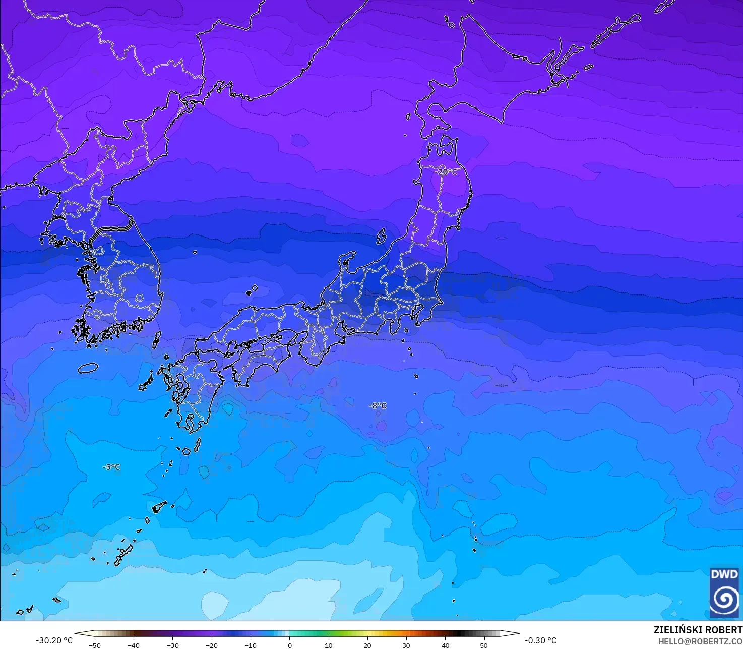 ICON model - Japan, Temperature at 500hPa