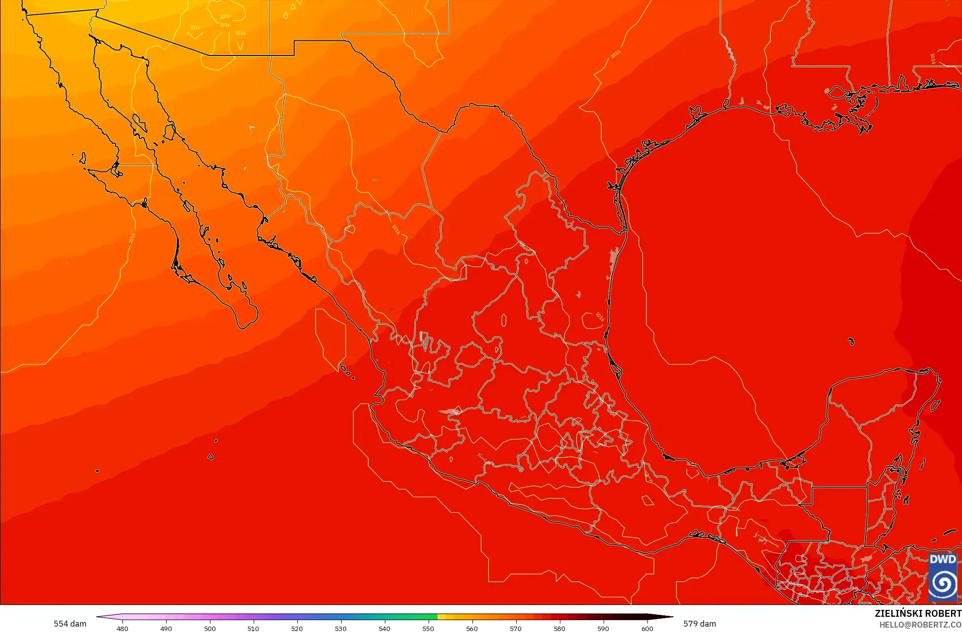 ICON model - Mexico, Geopotential height at 500hPa