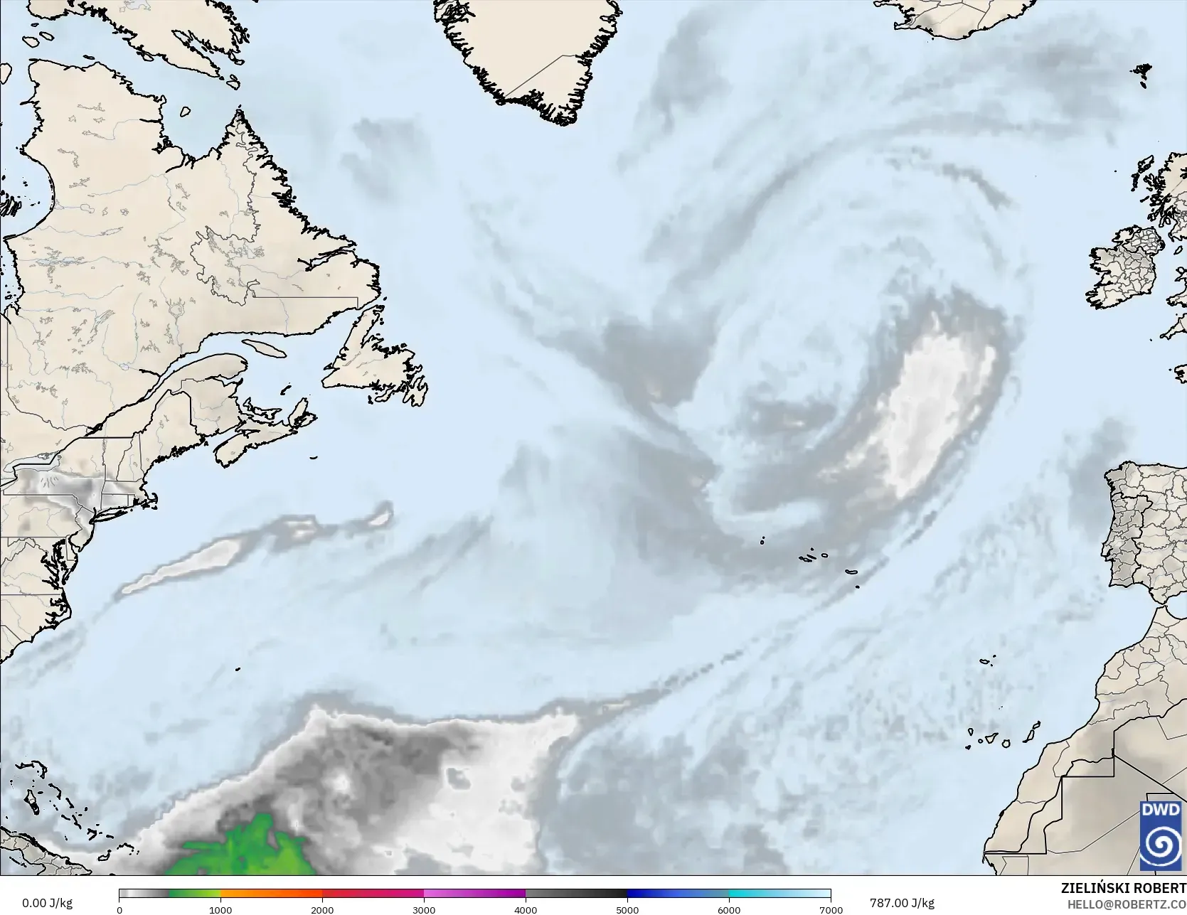 ICON model - North Atlantic, CAPE