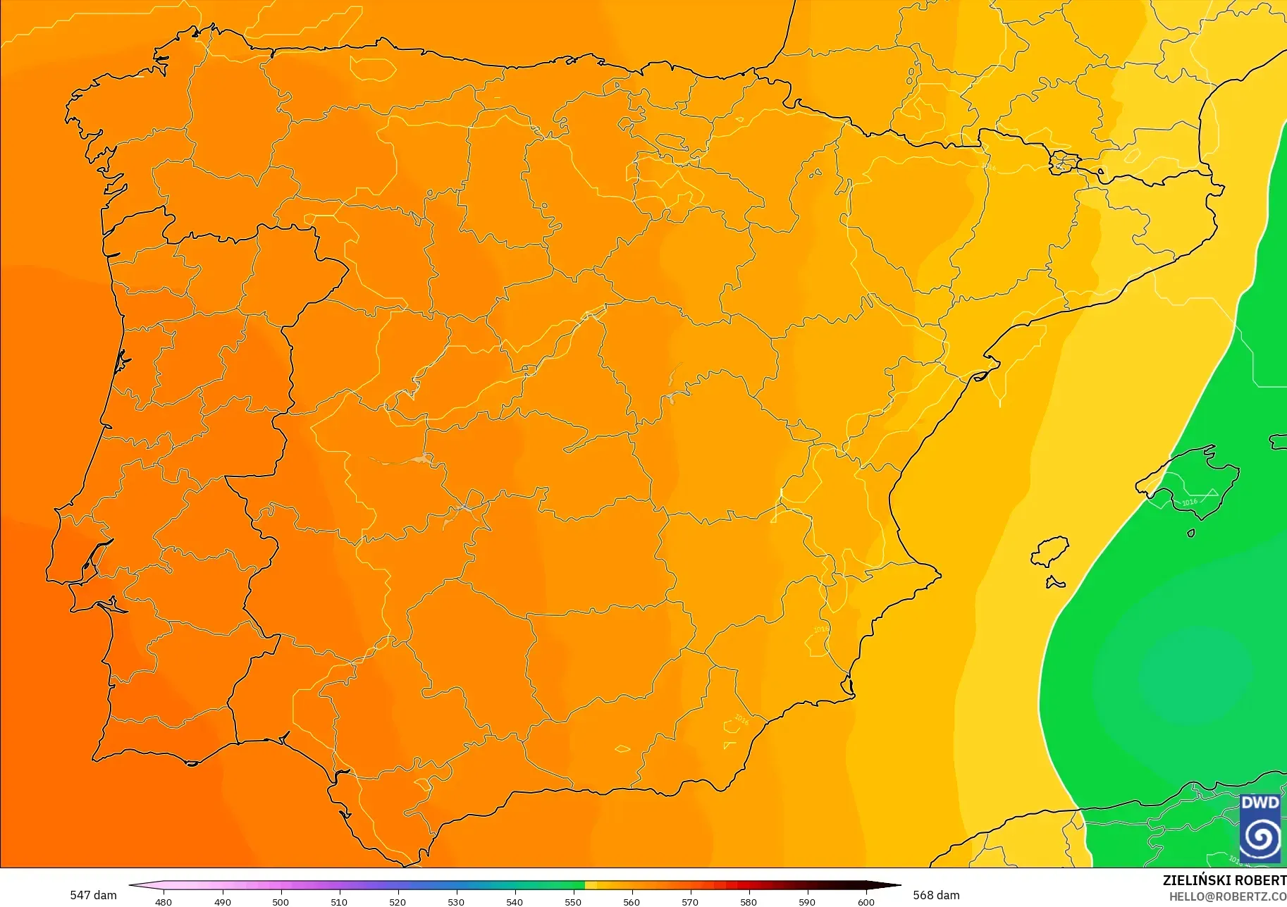 ICON model - Spain, Geopotential height at 500hPa