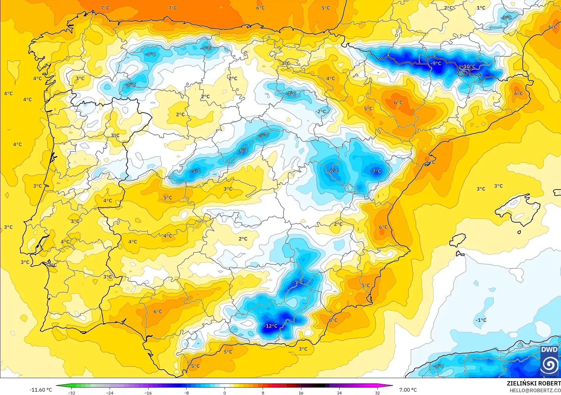 ICON model - Spain, Temperature at 850hPa Anomaly