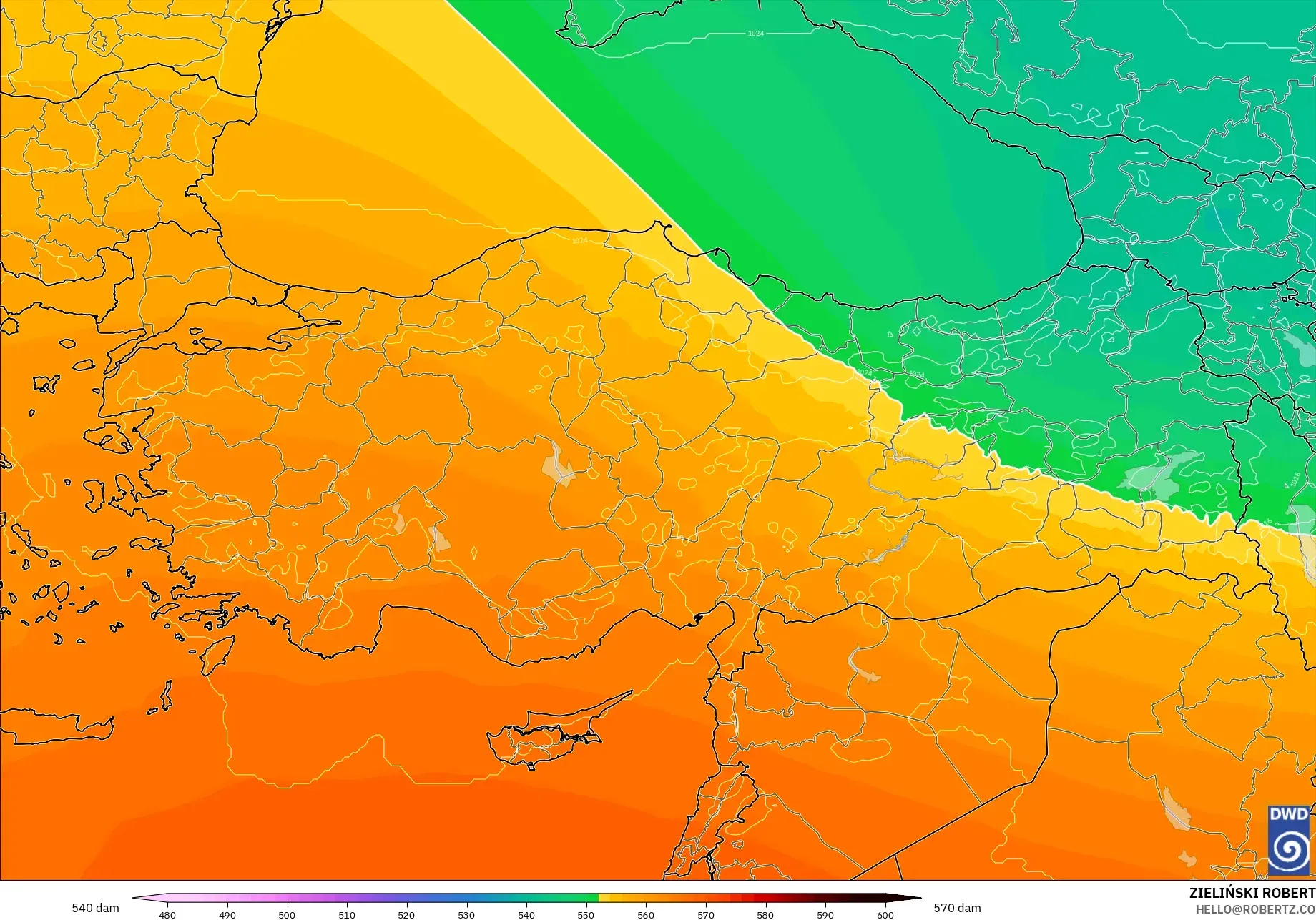ICON model - Turkey, Geopotential height at 500hPa