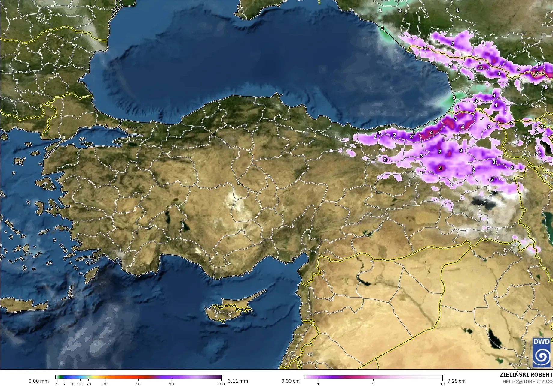 ICON model - Turkey, Precipitation, Clouds, and Pressure