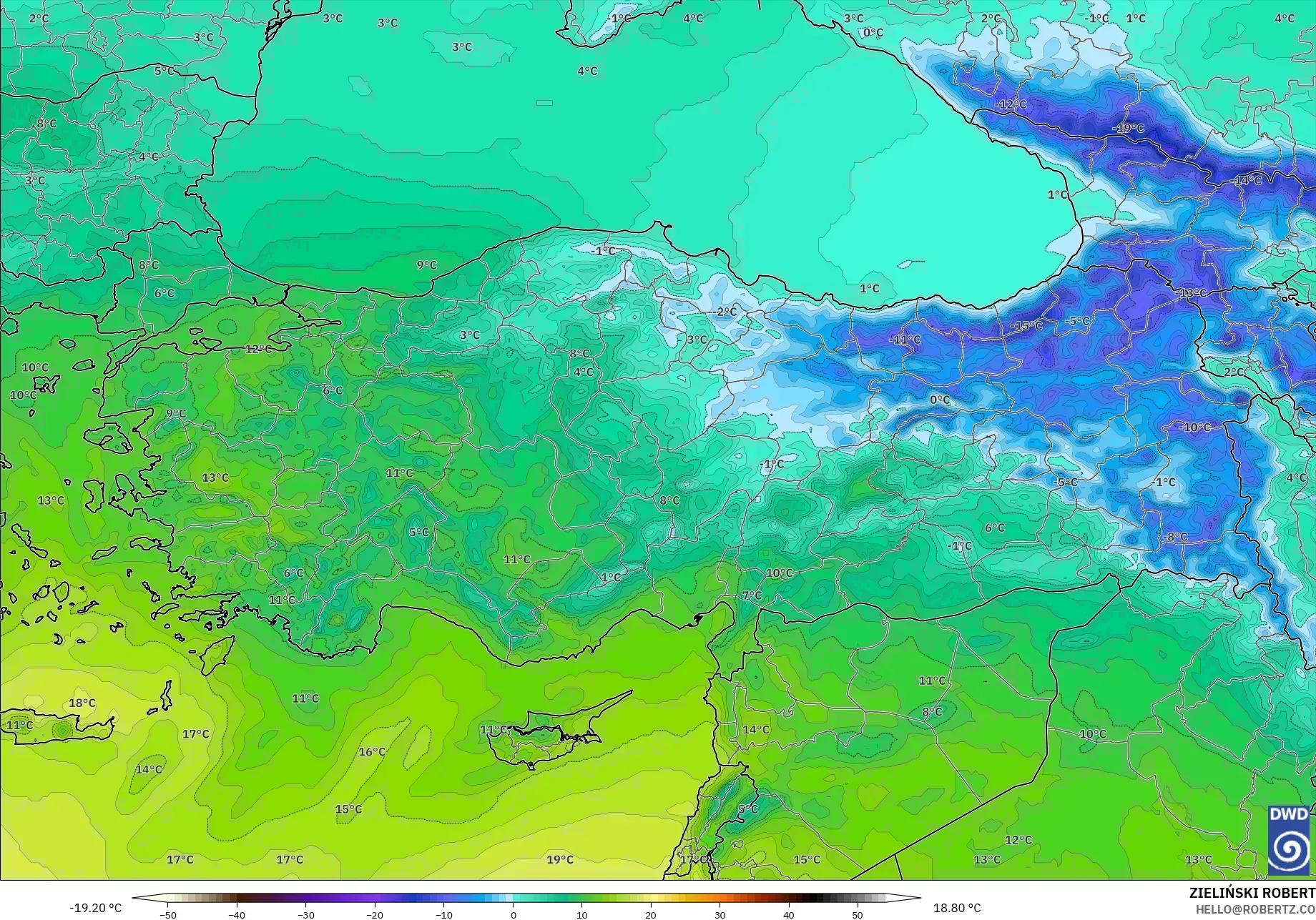 ICON model - Turkey, Temperature at 850hPa
