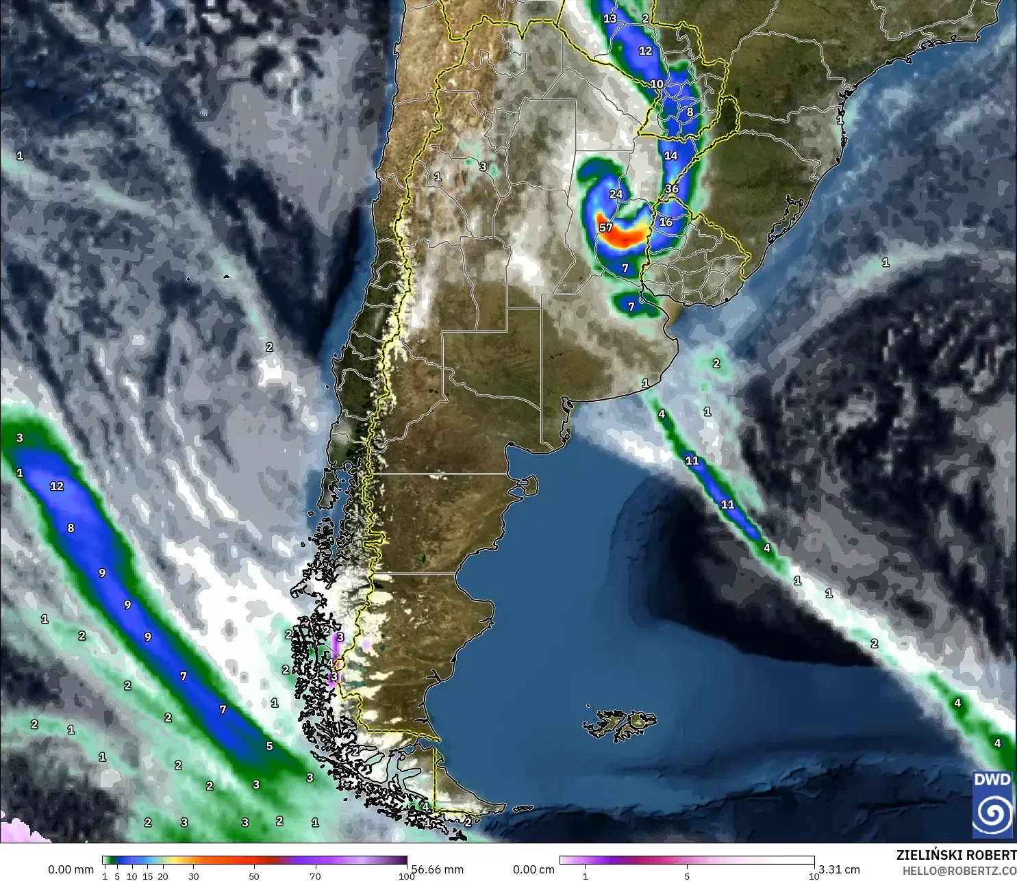 ICON نموذج - الأرجنتين, الهطول والغيوم والضغط