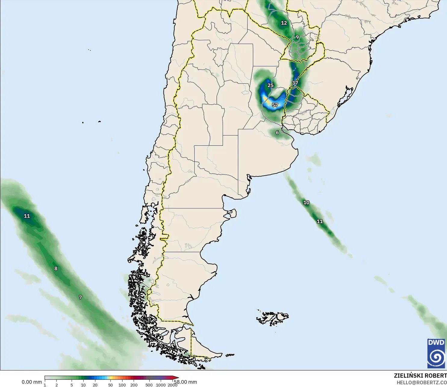 ICON نموذج - الأرجنتين, تراكم الهطول