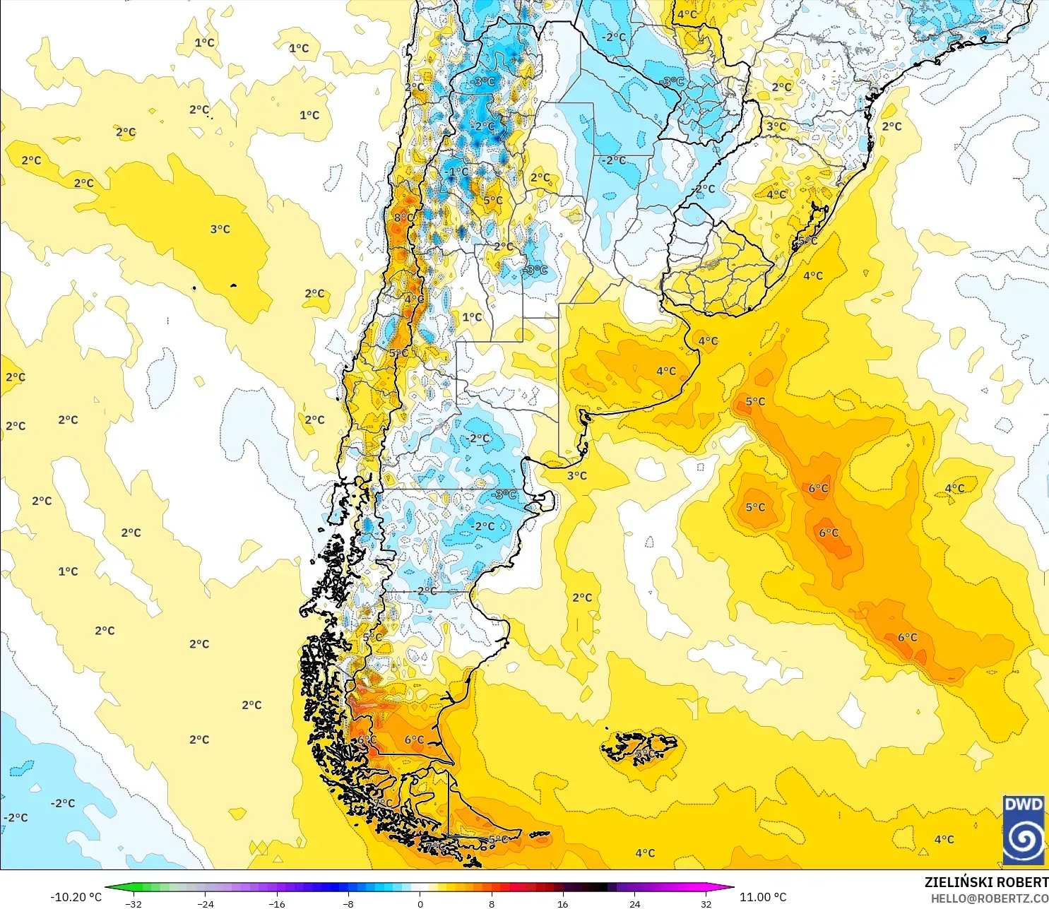 ICON نموذج - الأرجنتين, انحراف درجة الحرارة 2 م
