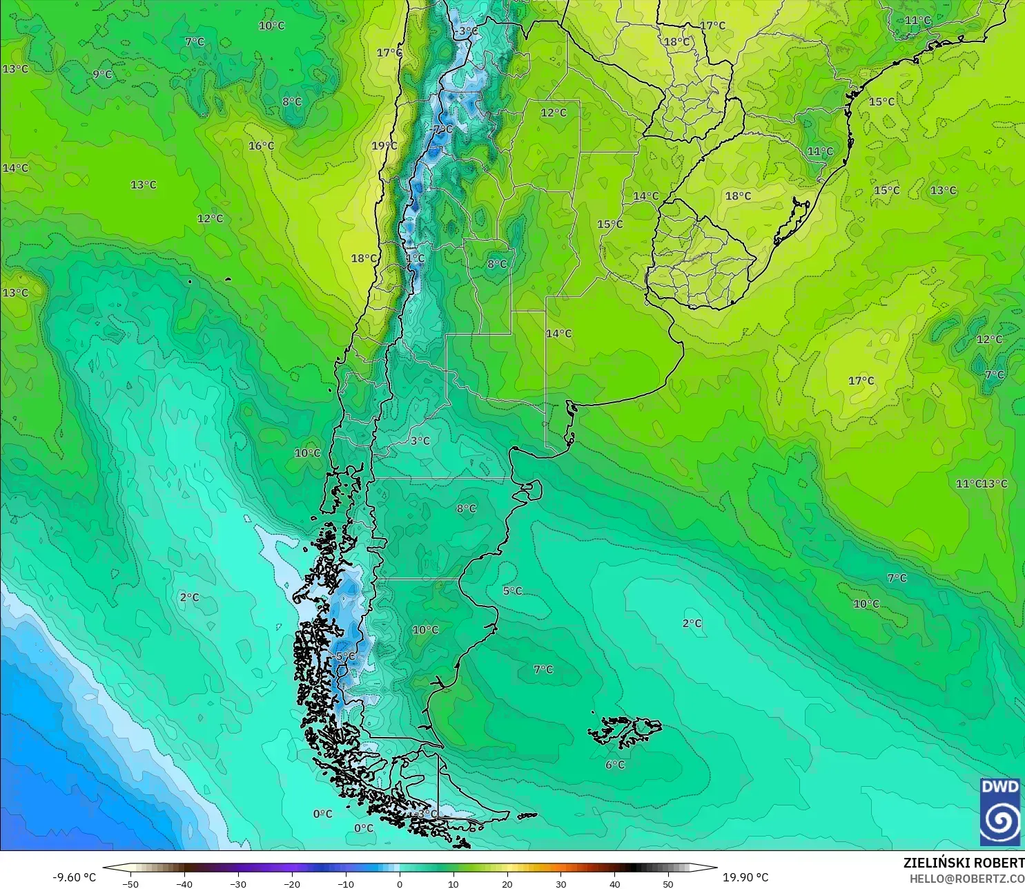 ICON نموذج - الأرجنتين, درجة الحرارة 850 hPa