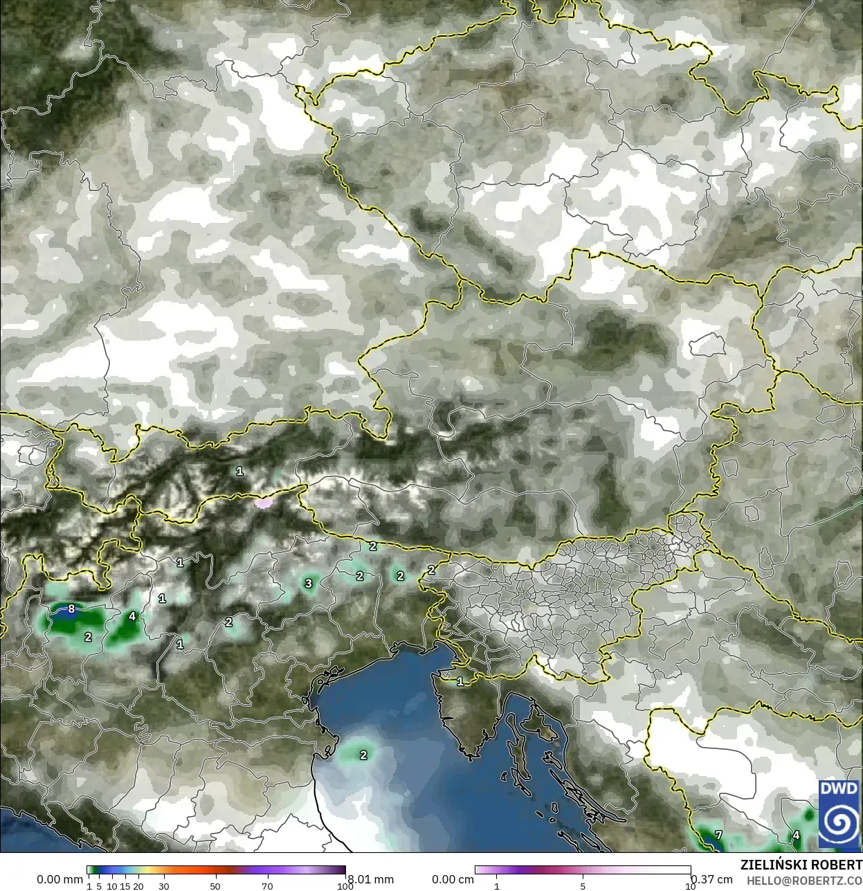 ICON نموذج - النمسا, الهطول والغيوم والضغط