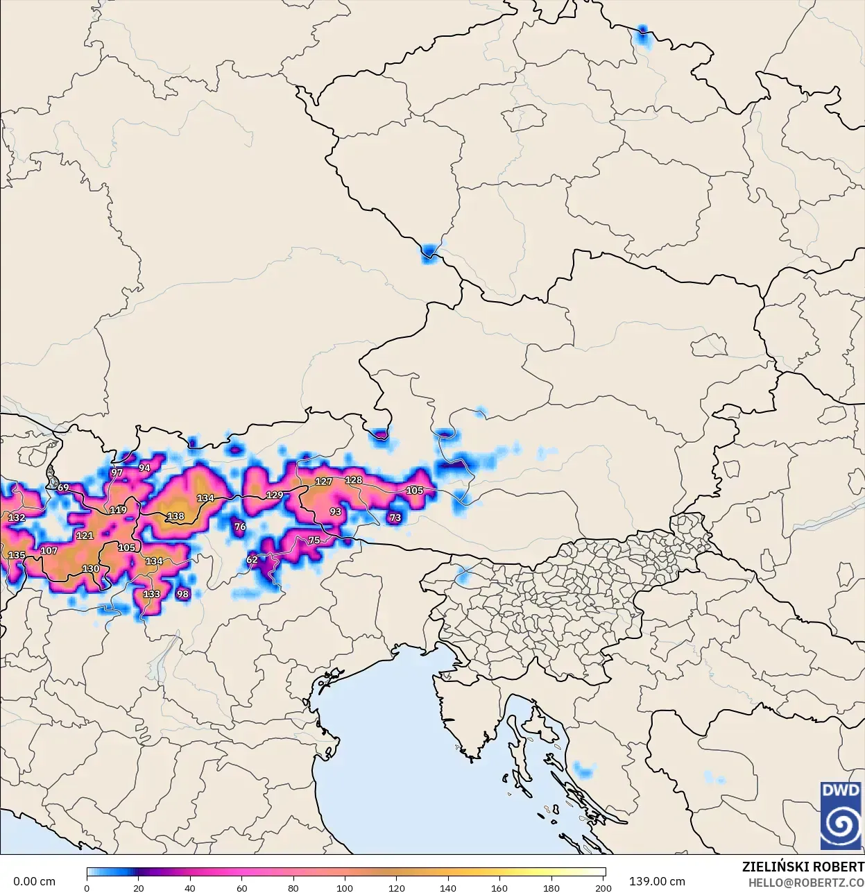 ICON نموذج - النمسا, عمق الثلج
