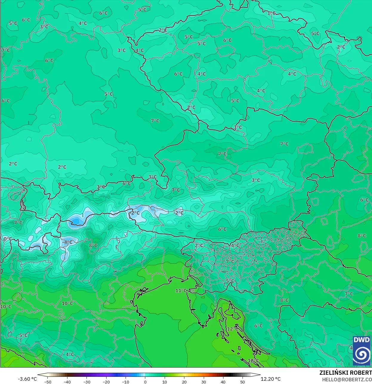 ICON نموذج - النمسا, درجة الحرارة 850 hPa