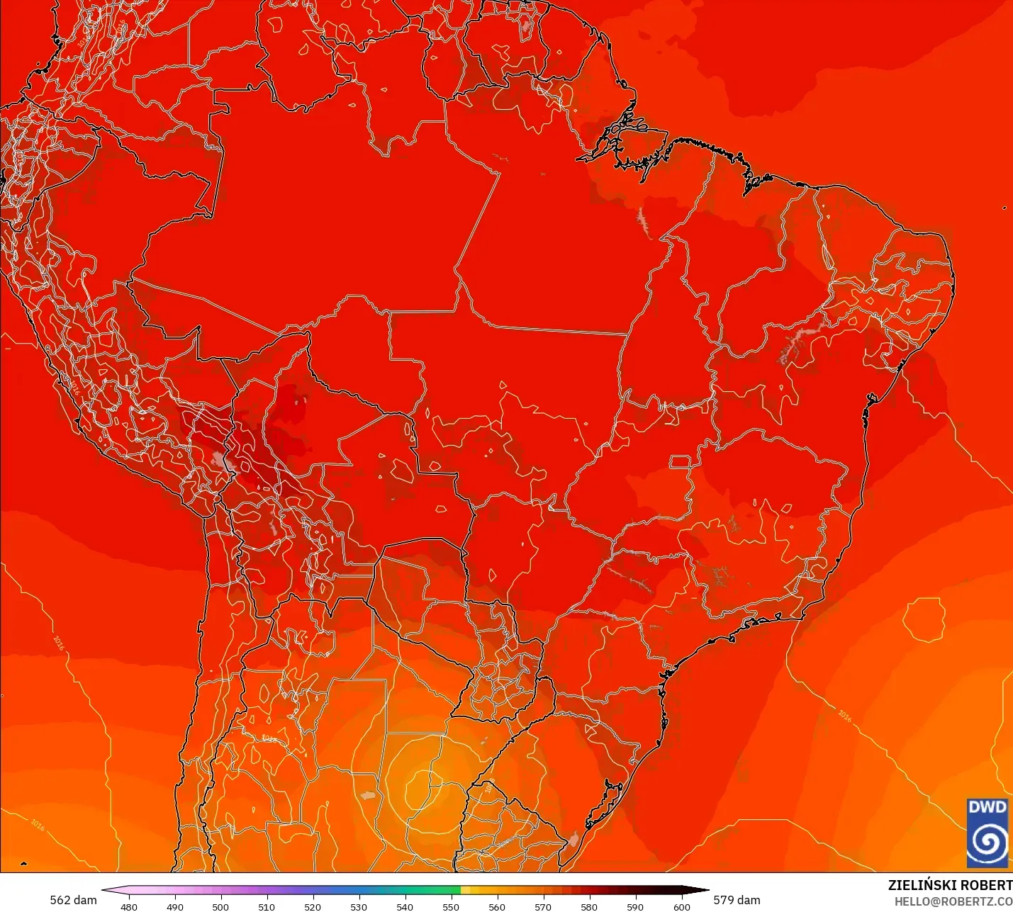 ICON نموذج - البرازيل, الارتفاع الجهدي عند 500 هكتوباسكال