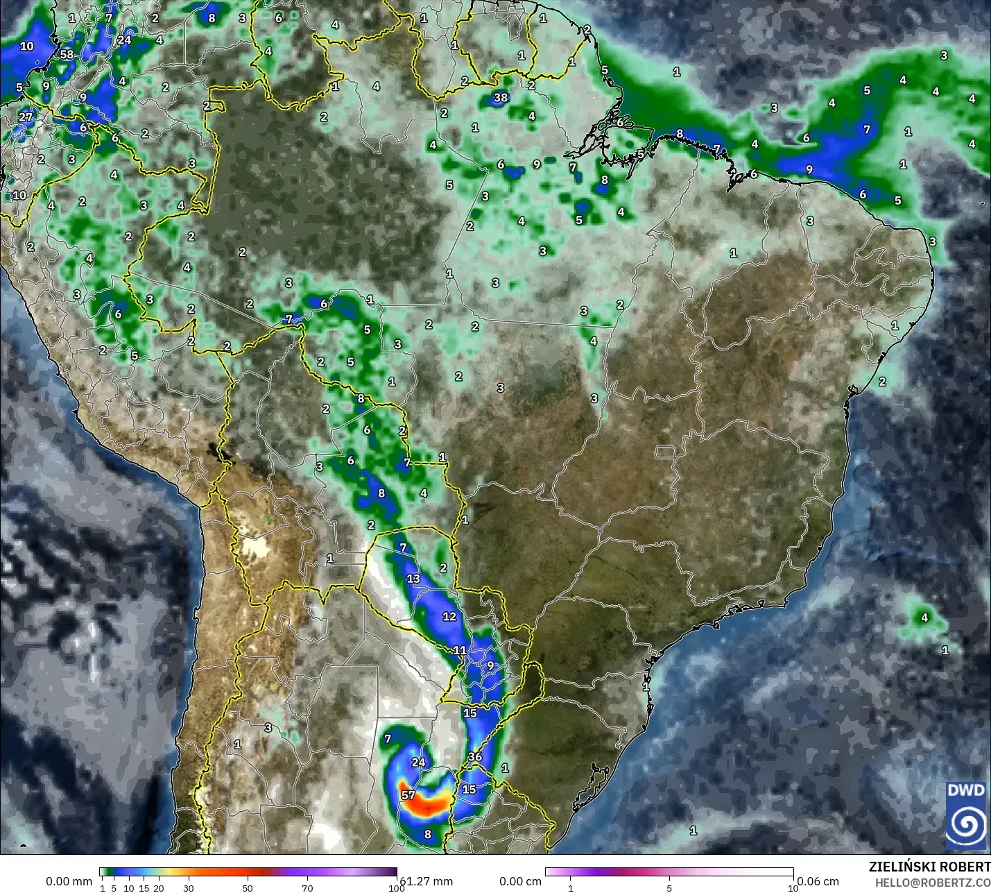 ICON نموذج - البرازيل, الهطول والغيوم والضغط
