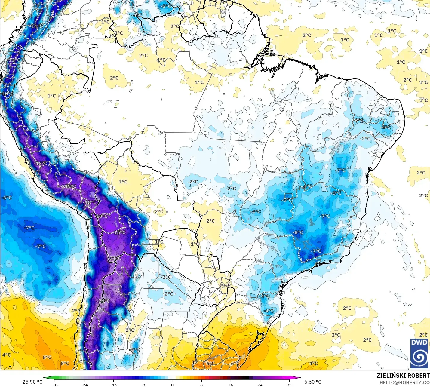 ICON نموذج - البرازيل, انحراف درجة الحرارة 850 hPa