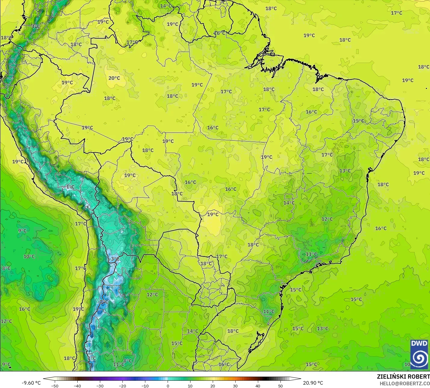 ICON نموذج - البرازيل, درجة الحرارة 850 hPa